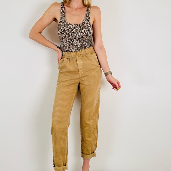 Gap Casual Elastic High Waisted Paper Bag Khakis Pants with Pockets tan - Picture 4 of 11